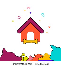 Doghouse filled line vector icon, simple illustration, pets related bottom border.