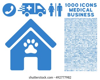 Doghouse icon with 1000 medical commercial cobalt vector pictograms. Collection style is flat symbols, white background.