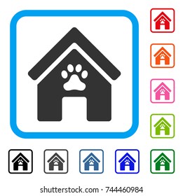 Doghouse icon. Flat gray pictogram symbol in a blue rounded rectangle. Black, gray, green, blue, red, orange color variants of Doghouse vector. Designed for web and software UI.
