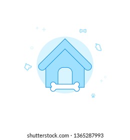 Doghouse, Kennel Flat Vector Icon. Pet and Pet Supply Illustration. Light Flat Style. Blue Monochrome Design. Editable Stroke. Adjust Line Weight.