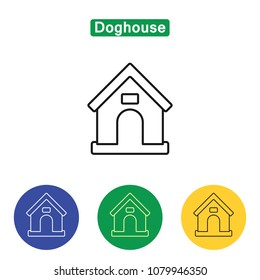 Doghouse line icon logo element vector illustration for infographic websites print media. Dog-hole contour sign symbol editable stroke. Linear signs in colorful circles. Isolated on white background