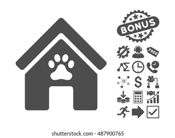 Doghouse pictograph with bonus design elements. Vector illustration style is flat iconic symbols, gray color, white background.