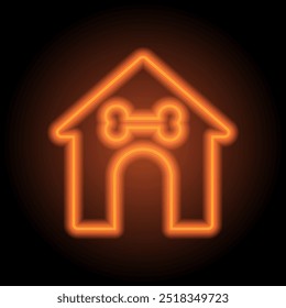 Doghouse simple icon vector. Flat design. Orange neon on black background.ai