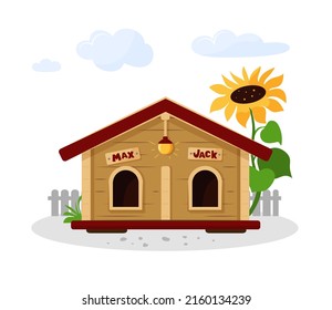 Doghouse for two dogs, vector isolated on a white background