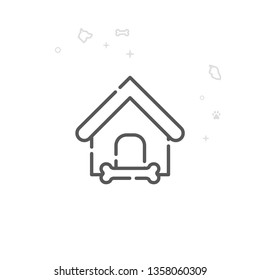 Doghouse Vector Line Icon. Pet Supplies Symbol, Pictogram, Sign. Light Abstract Geometric Background. Editable Stroke. Adjust Line Weight. Design with Pixel Perfection.
