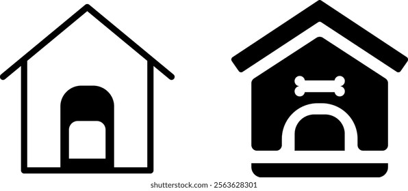 "Doghouse Vector Line Icon Set – Pet Shelter and Home Essentials"