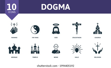 Dogma-Symbol-Set. Enthält bearbeitbare Symbole religiösen Themen wie Regen, Gott, Kirche und mehr.