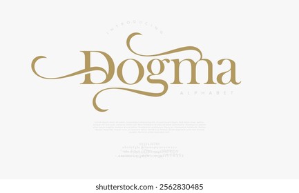 Dogma typography beauty fashion elegant minimalist serif italic fonts decorative wedding vintage retro logos. Minimal luxury font alphabet logo. Vector illustration