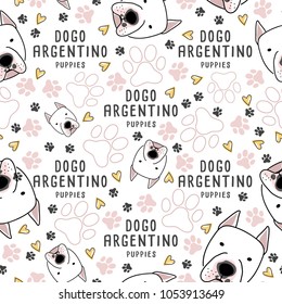 Dogo Argentino : Dog breed collection : Seamless Pattern : Vector Illustration