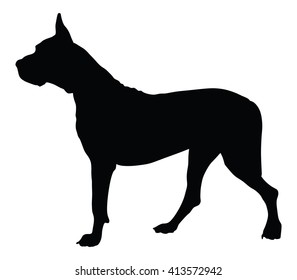 Dogo Argentino shape shadow. Argentine Mastiff purebred dog standing vector silhouette illustration isolated. Great Dane, Mastiff, the dog. Black dog silhouette.