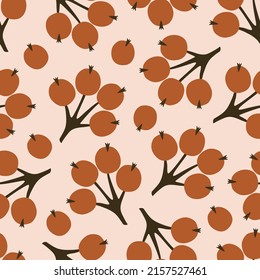 Dog-rose branch hand drawn vector illustration. Colorful autumn seamless pattern for home decor.