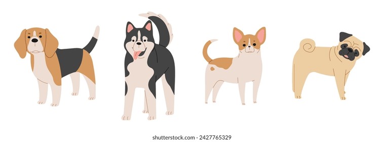 Dogs 2 cute on a white background, vector illustration.