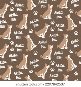 Dogs akita inu dog seamless repeat pattern. natural. gender neutral. earth tones. beige, brown. cute pet puppy.