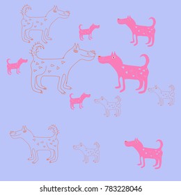 Dogs animals   patterns. Hand drawn.