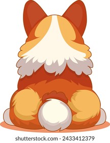 Culo de perro. Lindo cachorro corgi sentado, vista trasera. Animales divertidos con un culo y un trasero gruesos. Divertido perro cómico con nalgas lindas. Ilustración de vector gráfico plano sobre fondo blanco