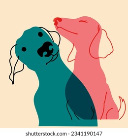 Dogs. Avatar, badge, poster, logo templates, print. Vector illustration in a minimalist style  with Riso print effect. Flat cartoon style