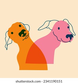 Dogs. Avatar, badge, poster, logo templates, print. Vector illustration in a minimalist style  with Riso print effect. Flat cartoon style