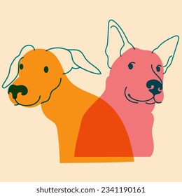 Dogs. Avatar, badge, poster, logo templates, print. Vector illustration in a minimalist style  with Riso print effect. Flat cartoon style