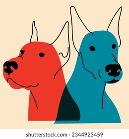 Hunde. Avatar, Badge, Poster, Logo-Vorlagen, Druck. Vektorgrafik im minimalistischen Stil mit Riso-Druckeffekt. Flacher Cartoon-Stil