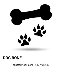A dog's bone. Dog bone and footprints isolated on light background. Vector illustration.