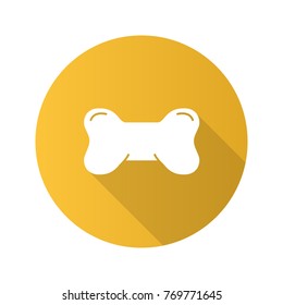 Dog's bone toy flat design long shadow glyph icon. Chew toy. Vector silhouette illustration