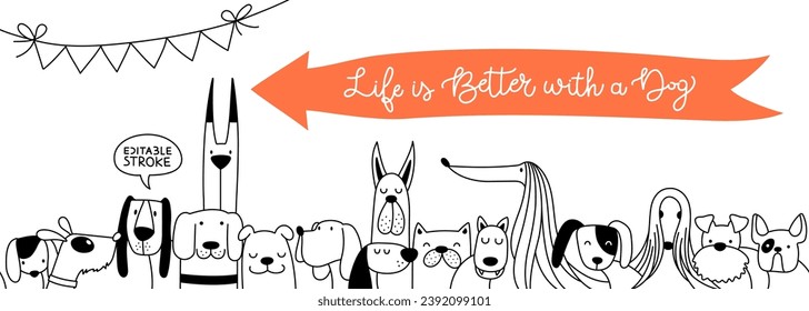 Dogs breed border set line art - Life is Better with a Dog Design