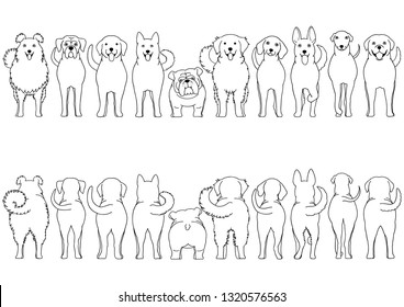 dogs breed line art border set