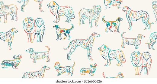 Dogs breeds collection. Vintage style seamless pattern for your design