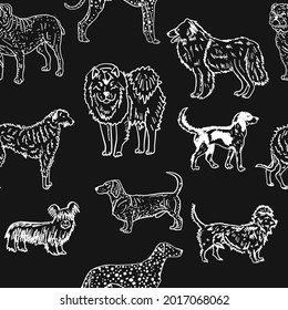 Dogs breeds collection. Vintage style seamless pattern for your design