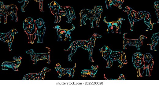Dogs breeds collection. Vintage style seamless pattern for your design
