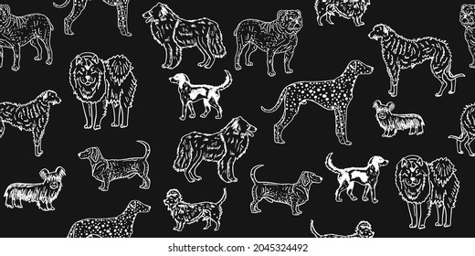 Dogs breeds collection. Vintage style seamless pattern for your design