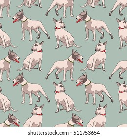 Dogs. Bull Terrier. Seamless vector pattern (background).