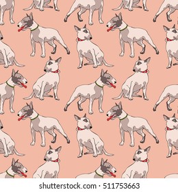 Dogs. Bull Terrier. Seamless vector pattern (background).