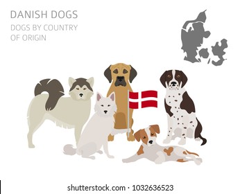 Dogs by country of origin. Danish dog breeds. Infographic template. Vector illustration