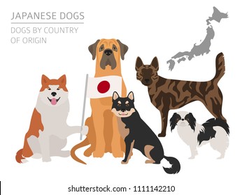 Dogs by country of origin. Japanese dog breeds. Infographic template. Vector illustration