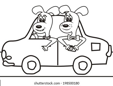 dogs in the car - coloring book