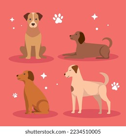 dogs cartoons mascots on red background