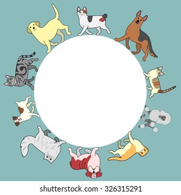 dogs and cats circle frame with copy space