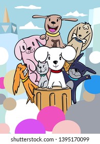 Dogs and cats, different dogs and cats, vector images