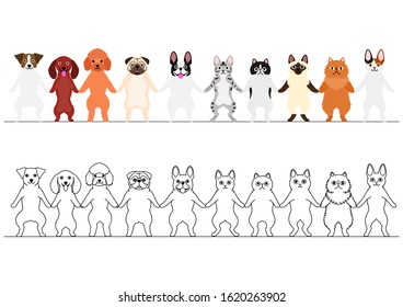dogs and cats holding hands border set