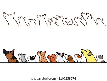 dogs and cats looking up profile border set