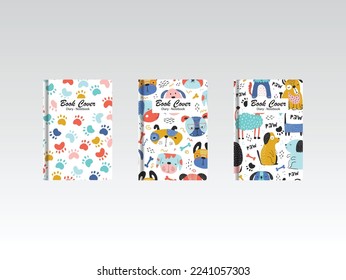 Dogs and Cats note book cover design with seamless pattern