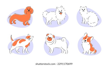 Dogs and cats. Pets set. Vector illustration.