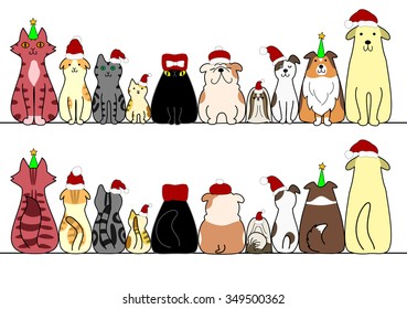 dogs and cats in a row with copy space,front and back