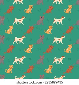 Dogs and cats seamless pattern. Flat vector illustration