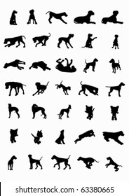 Dogs and cats siluetes in movement  (vector)