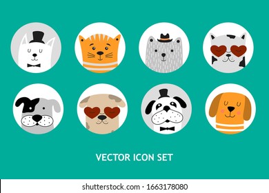 Dogs and cats vector icon set. Logo for a pet shop, veterinary clinic, pet hotel. Cat and dog best friends. 