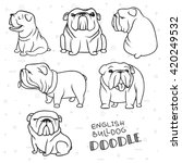 Dogs characters doodle sticker english bulldog. Funny animals isolated set