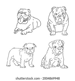 Dogs characters doodle sticker english bulldog. Funny animals isolated set