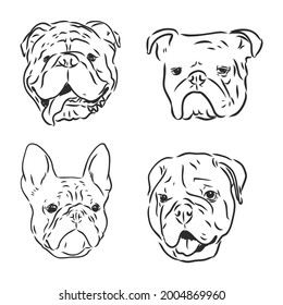 Dogs characters doodle sticker english bulldog. Funny animals isolated set